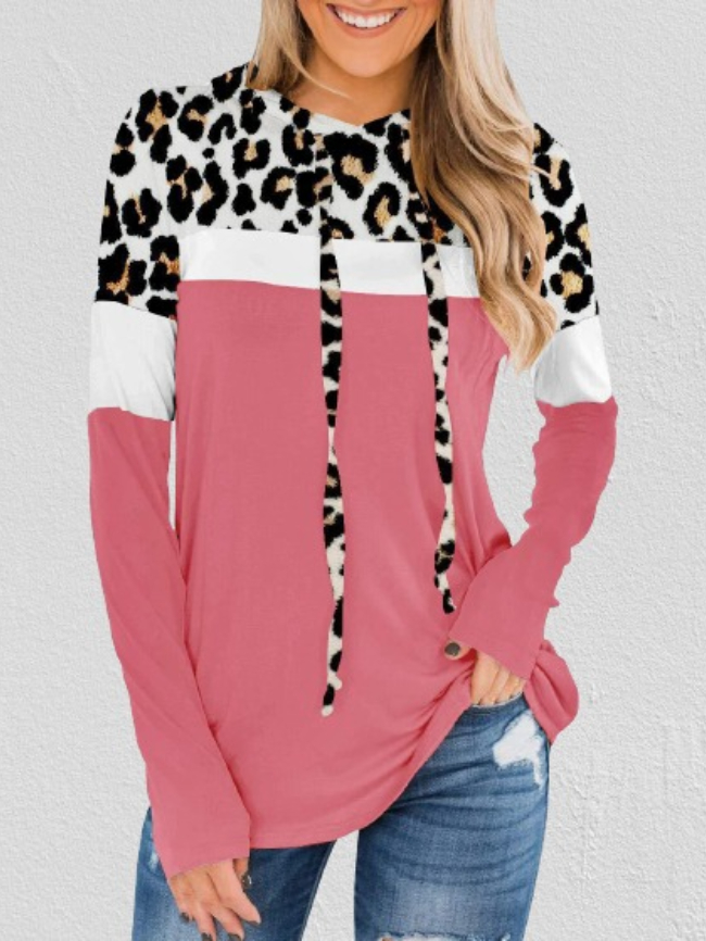 Leopard print fashion stitching hoodie