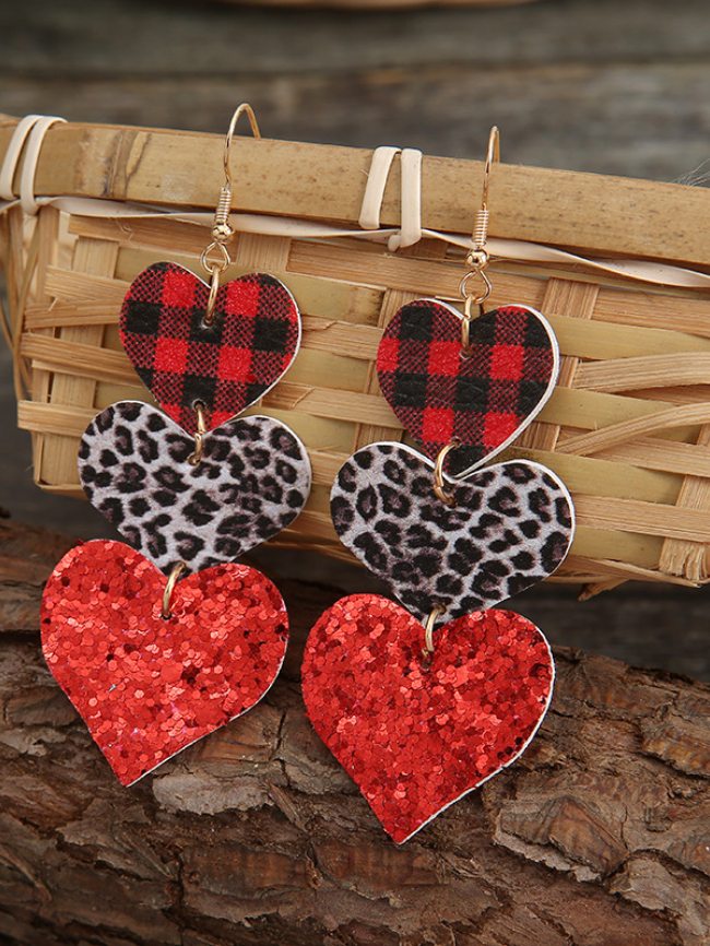 Plaid leopard sequin stitching earrings