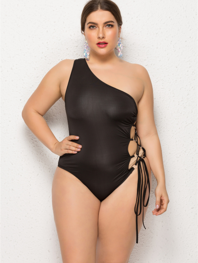 Plus sexy lace-up one-piece swimsuit