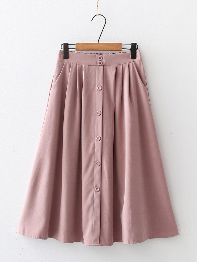 Simple retro casual button midi skirt