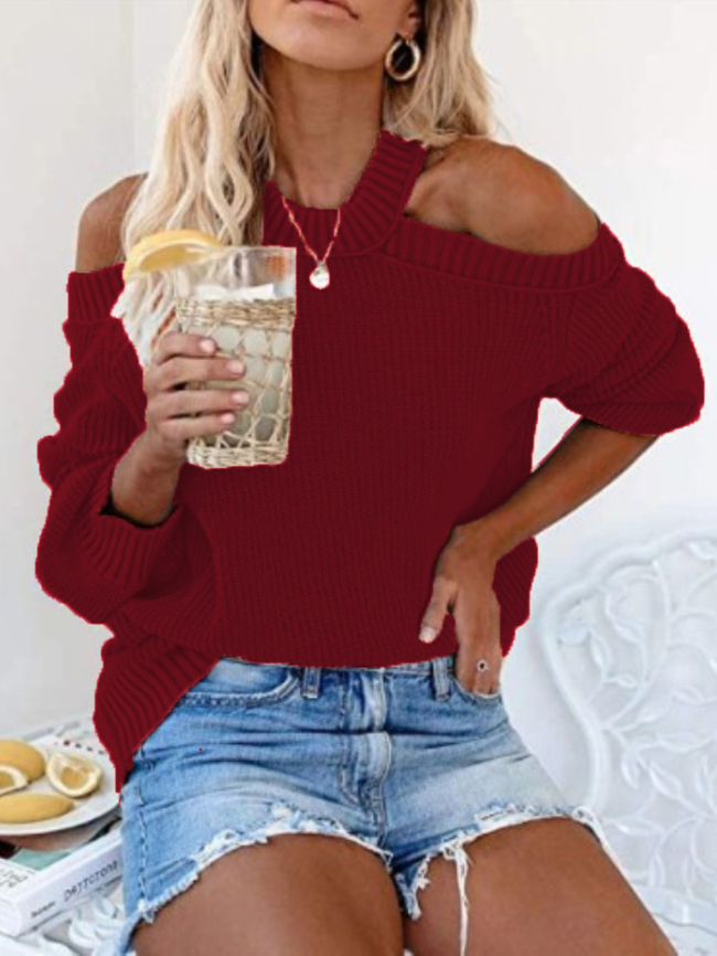 Solid Cool Breeze Cold Shoulder Knitted Sweater