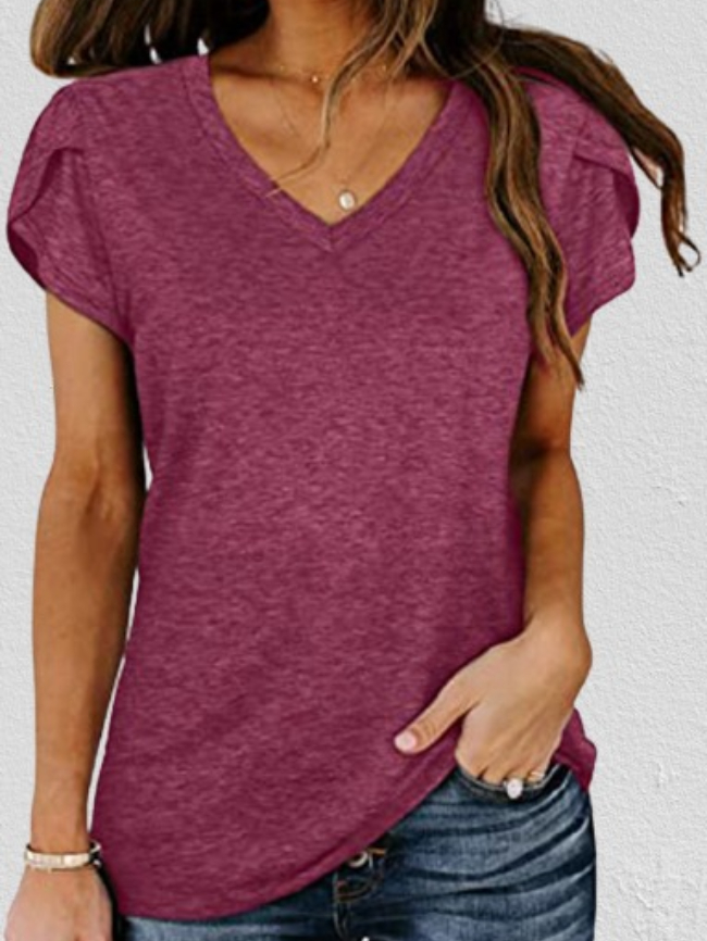 Solid color V-neck short-sleeved T-shirt