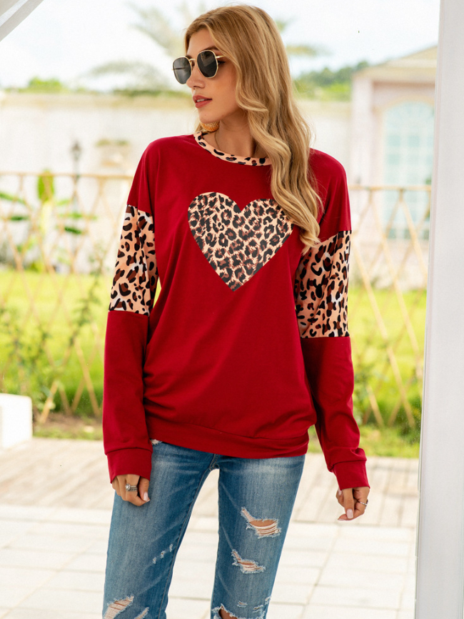 Stitched leopard print love T-shirt