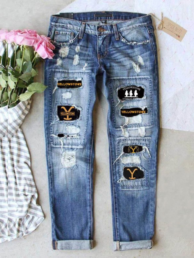 Straight-leg high-rise printed jeans