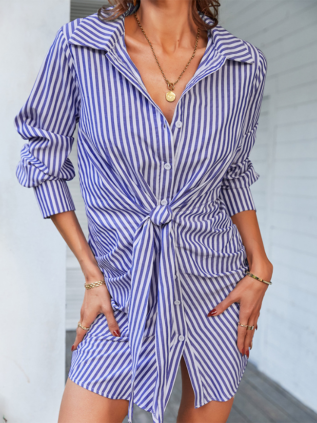 Striped button shirt dress