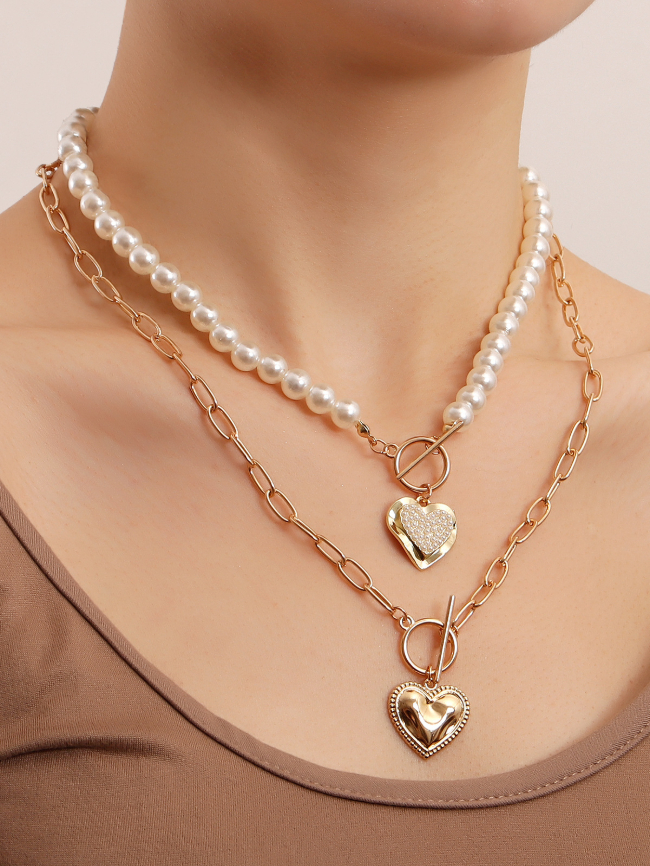Valentine's Day Double Pearl Love Necklace