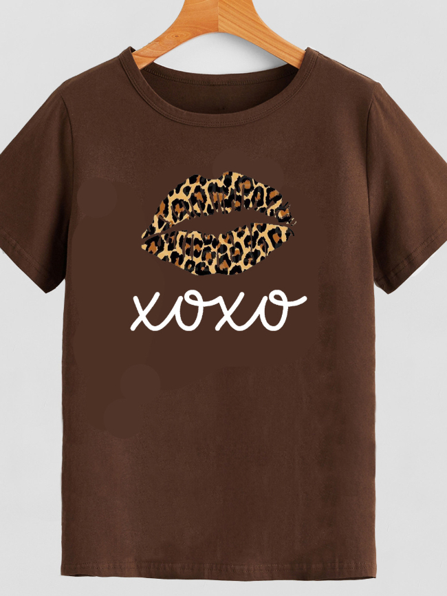 XOXO leopard lip print T-shirt