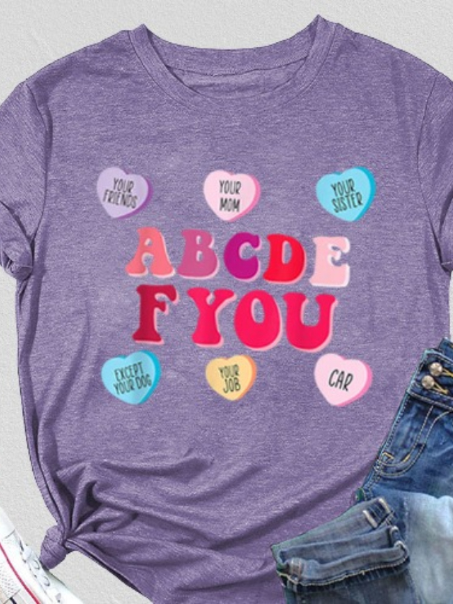 ABCDE FYOU letter heart print T-shirt