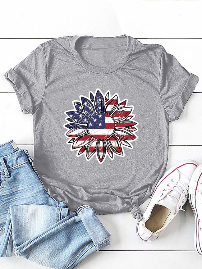 American Flag Sunflower Print T-Shirt