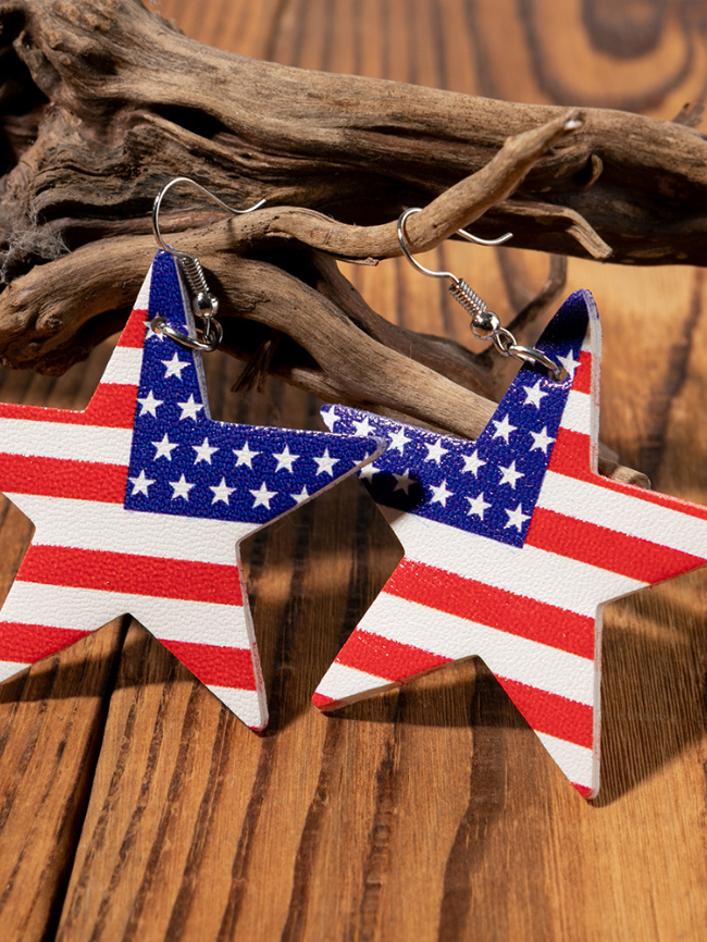 American flag element star leather earrings