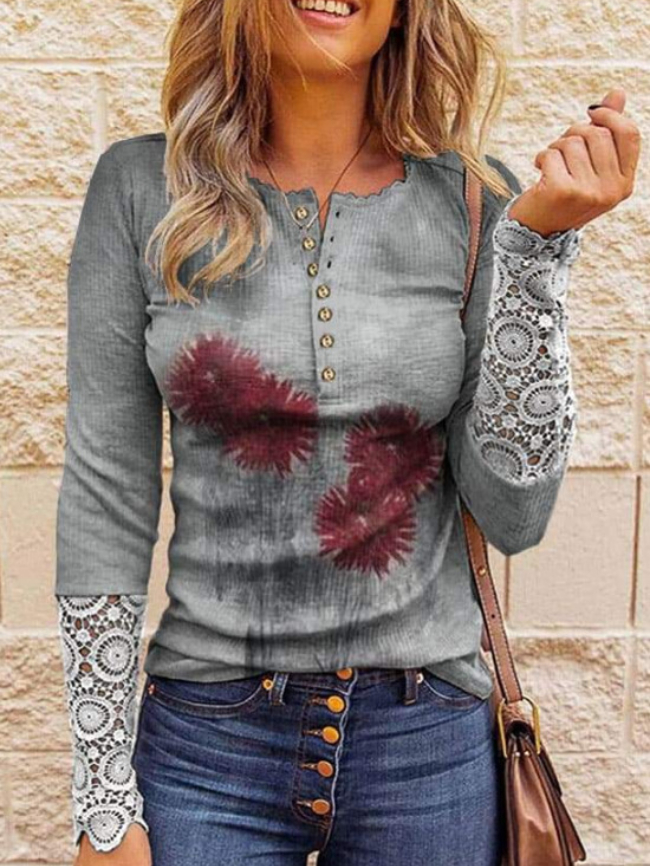 Fashion printed lace panel top