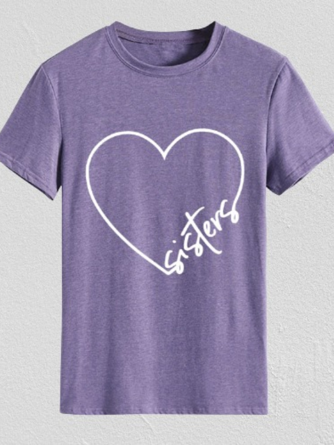 Heart sisters letter short-sleeved T-shirt