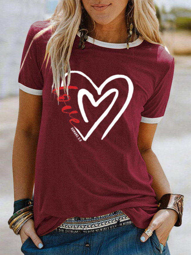 LOVE Heart Contrast Short Sleeve T-Shirt
