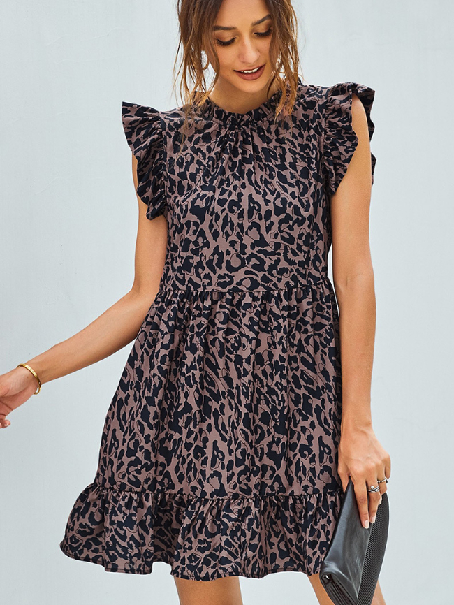 Leopard Sleeveless Ruffle Dress