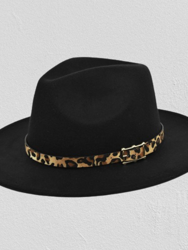 Leopard Wool Vintage Big Brim Hat