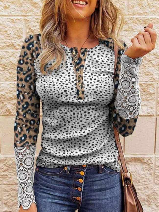 Leopard lace-paneled button top