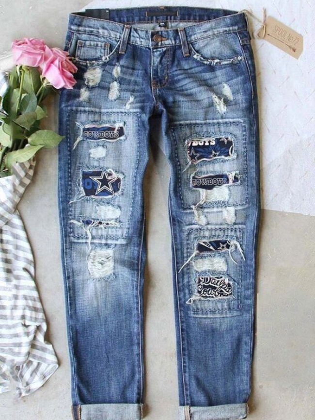 Printed patch street jeans