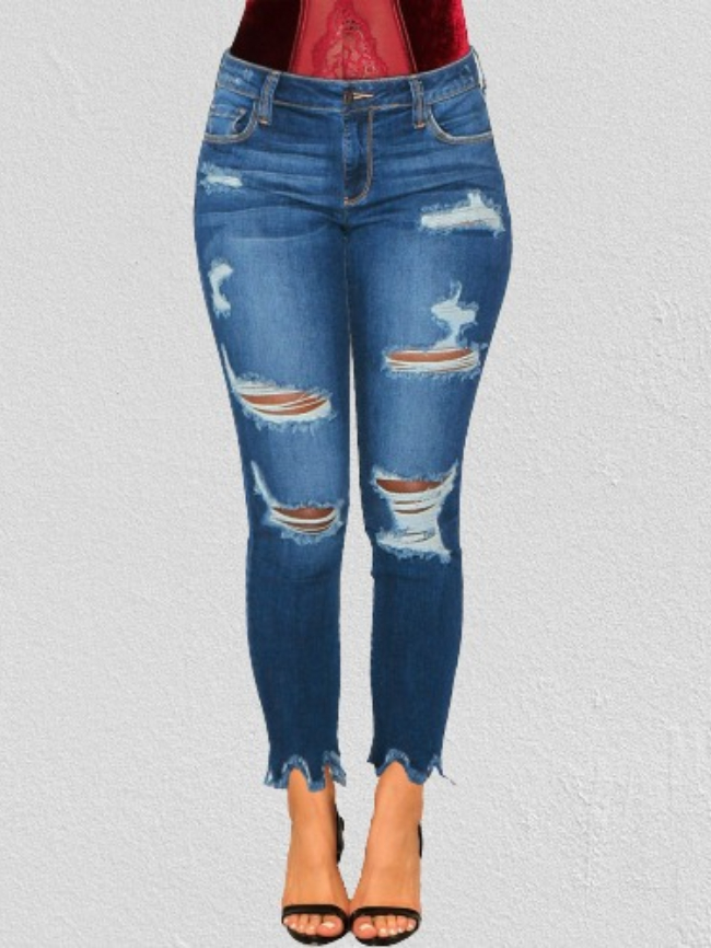 Shredded Slim-Fit Street Style Jeans