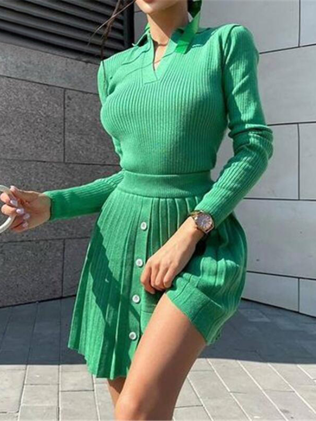 Solid Color Top and Skirt Two-Piece Set