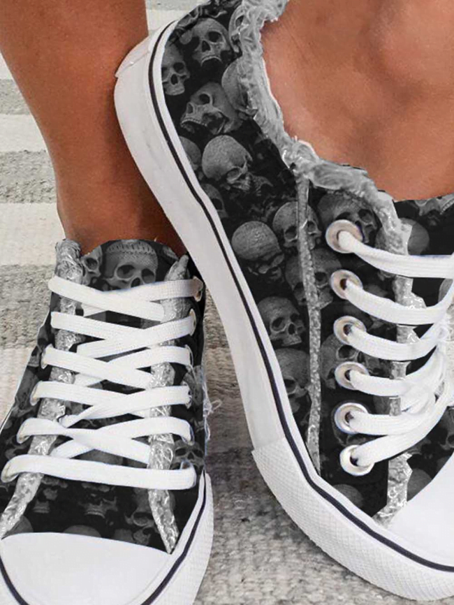 Halloween Skull Lace Up Canvas Shoes