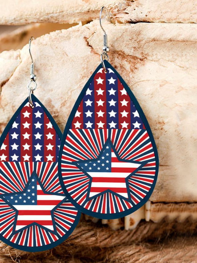 American flag print PU earrings