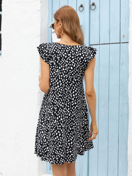Leopard print crew neck dress