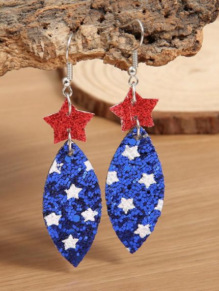 Wholesale American Flag Stars Print Sequin Earrings