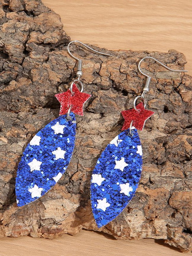 Wholesale American Flag Stars Print Sequin Earrings