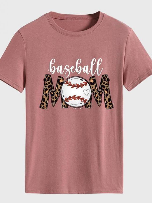 Wholesale Baseball MOM Leopard Print Short Sleeve T-Shirt