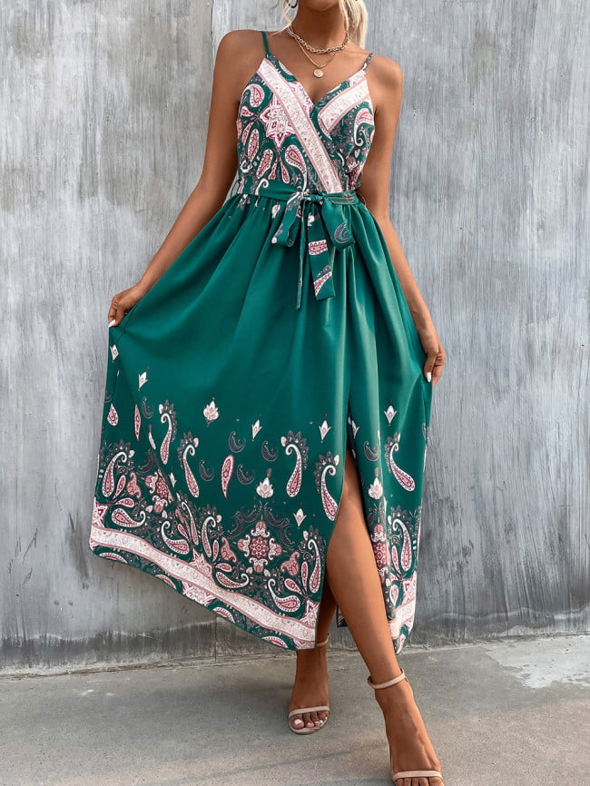 Wholesale Boho Print High Waist Slip Dress