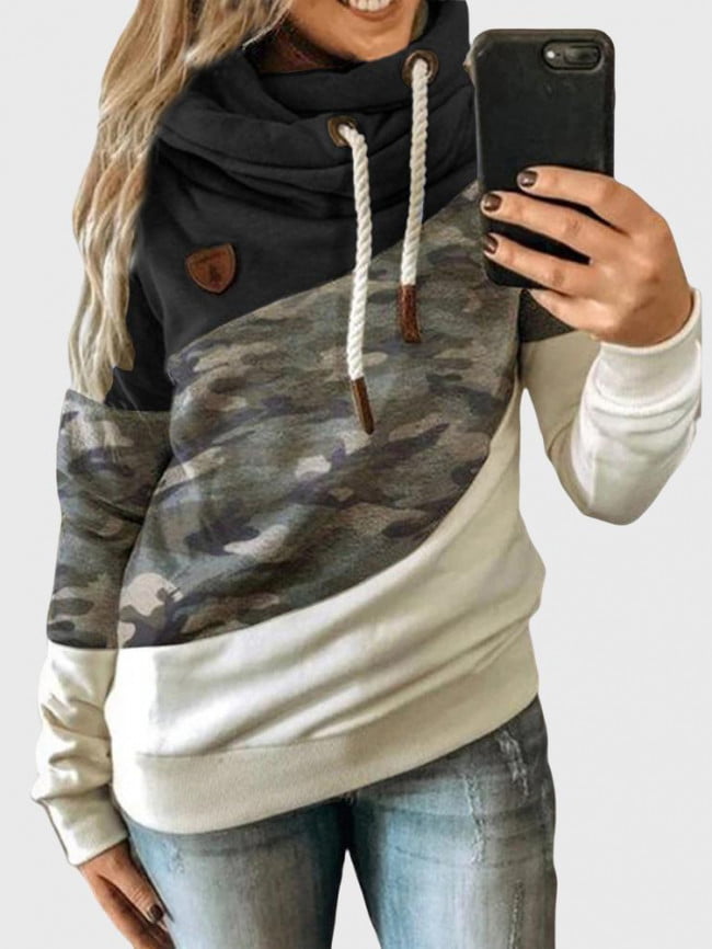 Wholesale Camouflage panel drawstring sweatshirt