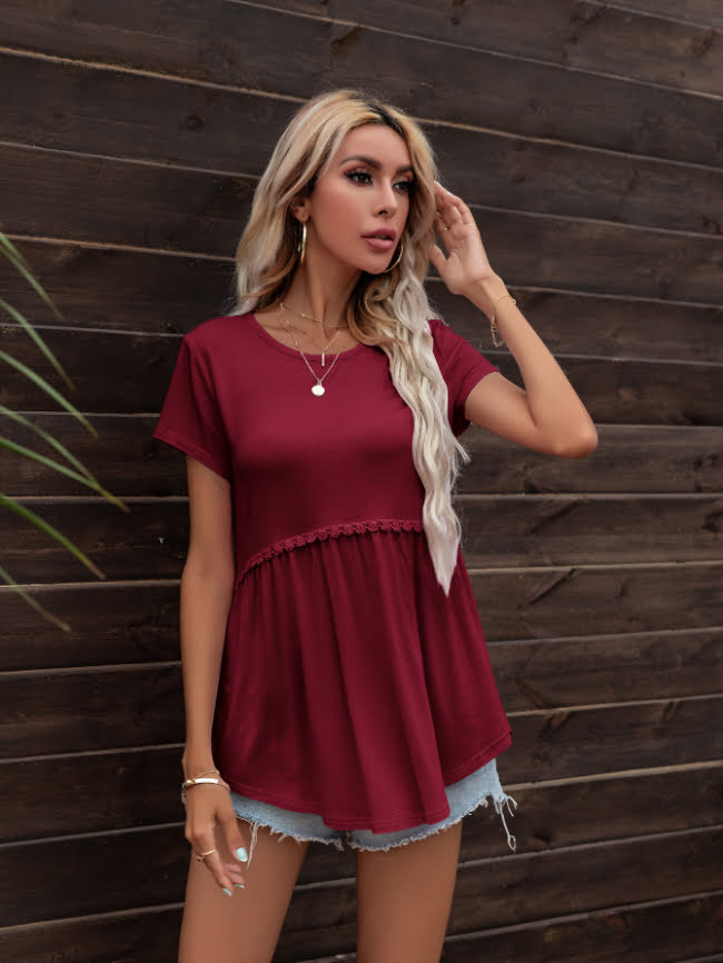 Wholesale Casual Solid Color Short Sleeve Top