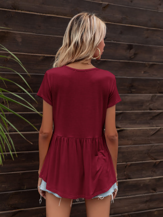 Wholesale Casual Solid Color Short Sleeve Top