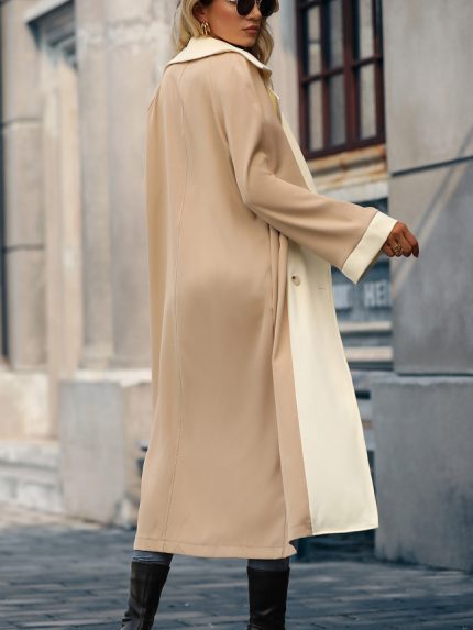 Wholesale Color Block Lapel Mid Length Coat