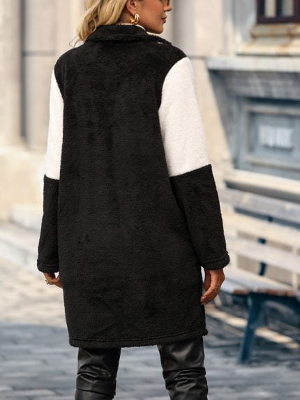 Wholesale Color Block Plaid Mid Length Plush Jacket