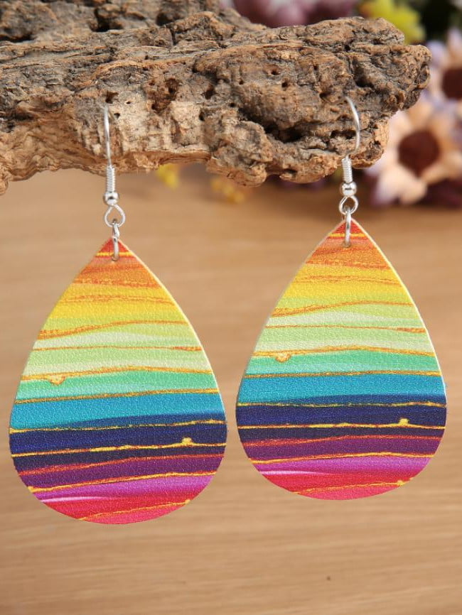 Wholesale Colorful Wave Panel Leather Earrings