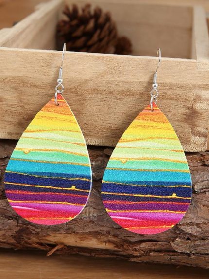 Wholesale Colorful Wave Panel Leather Earrings