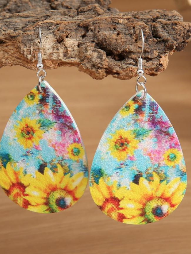 Wholesale Fashion Tie Dye Sunflower Print Earrings