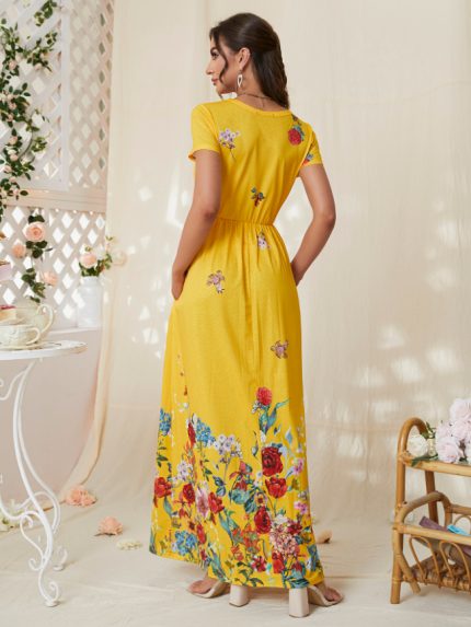 Wholesale Floral Short Sleeved Maxi Dress