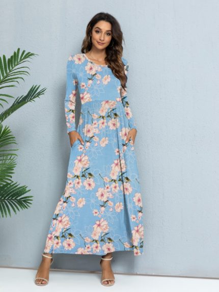 Wholesale Flower Print Long Sleeve Casual Dress