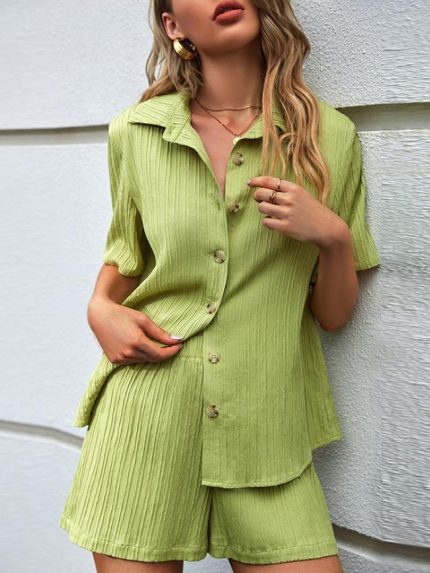 Wholesale Green Short Sleeved Casual Suit