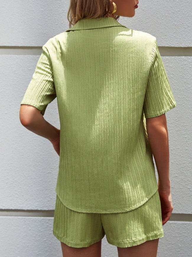 Wholesale Green Short Sleeved Casual Suit