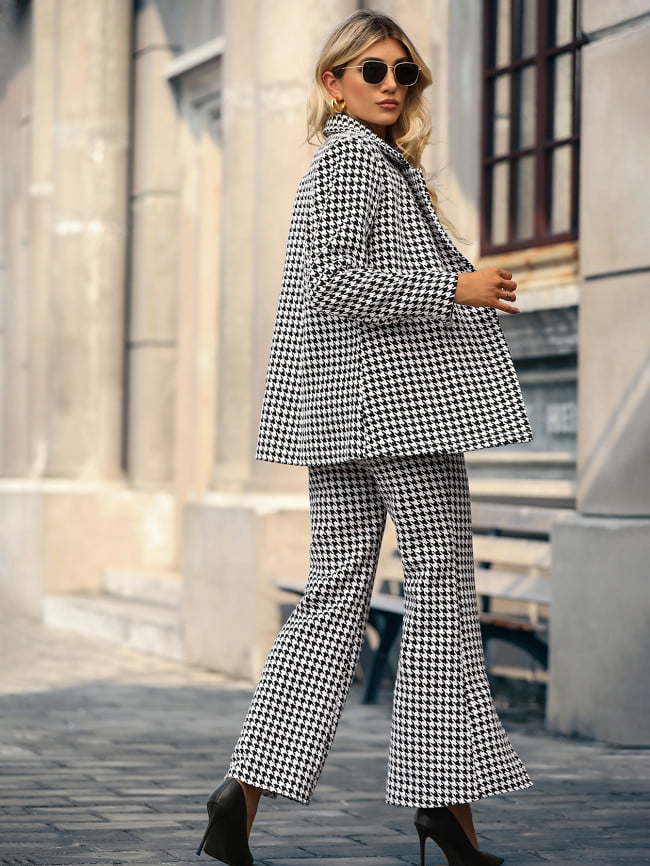 Wholesale Houndstooth Blazer Trousers Two-Piece Set