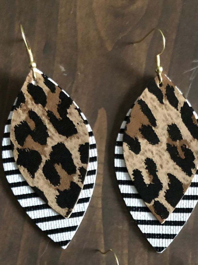 Wholesale Leopard Leaf Double Layer Earrings