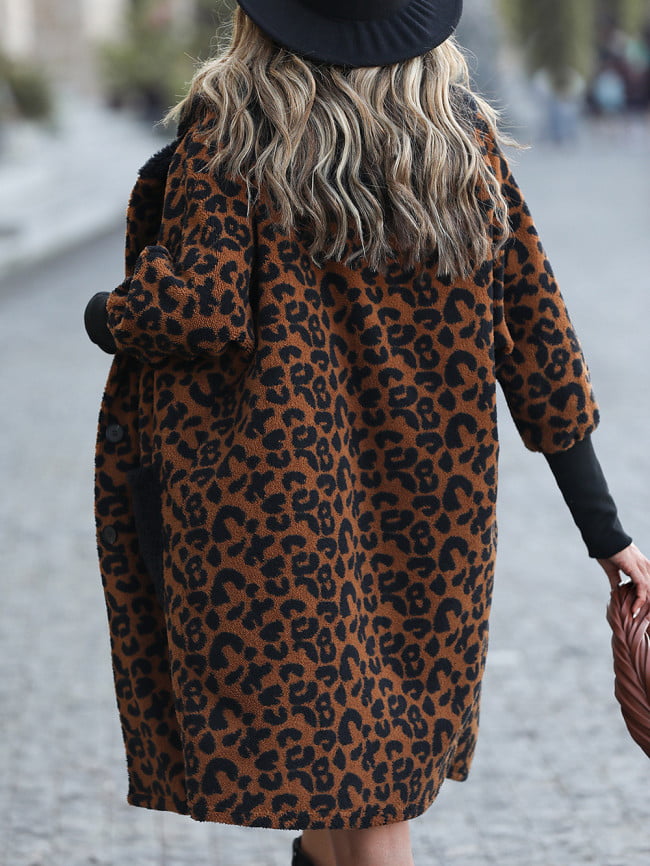 Wholesale Leopard-Panel Hooded Plush Jacket
