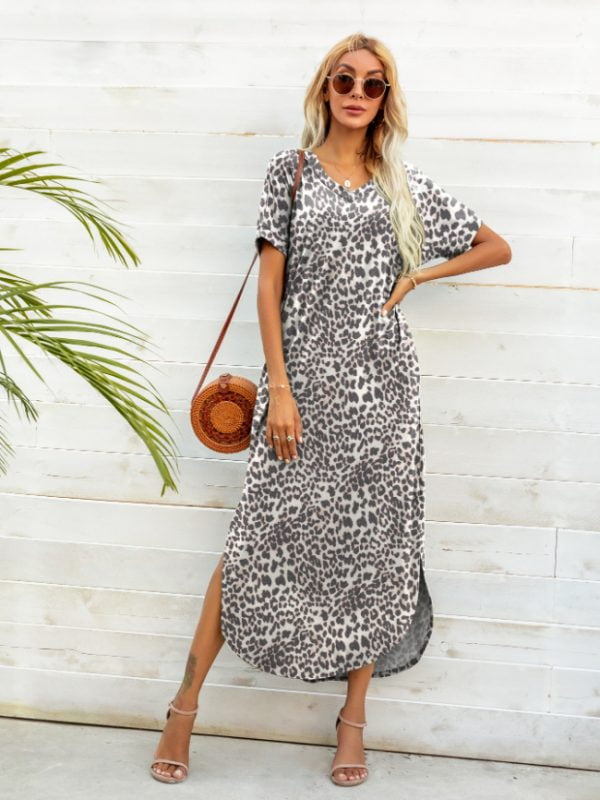 Wholesale Leopard Print Short Sleeve Dress