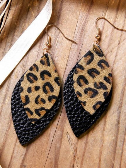 Wholesale Leopard print double leather earrings