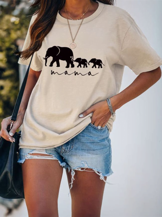 Wholesale MAMA Elephant Letter Print T-Shirt