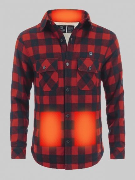Wholesale Men's 5V Battery Heated Insulated Plaid Fleece Shirt