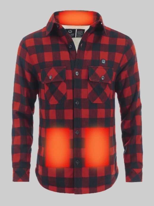 Wholesale Men's 5V Battery Heated Insulated Plaid Fleece Shirt